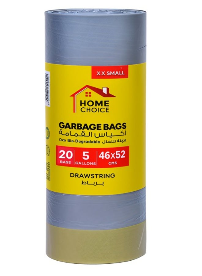 HOME CHOICE أكياس قمامة قابلة للتحلل مع حبل سحب – 5 جالون (46 × 52 سم)، حجم صغير جداً، عبوة من 3 لفات (60 كيس قمامة) – أكياس قمامة للمطبخ، الحمام والمكتب مع رباط - Image 2