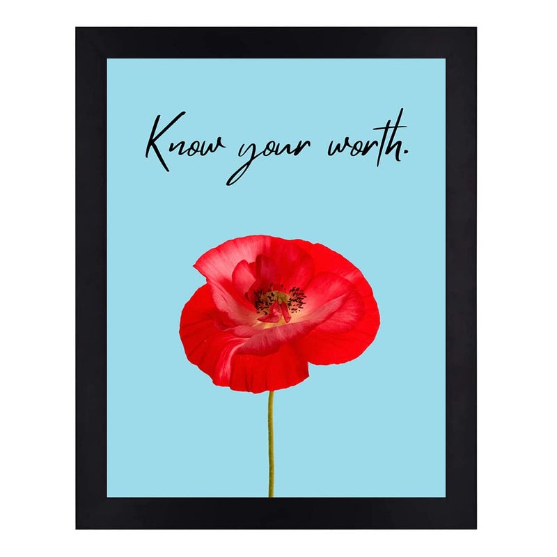 Interio Crafts Know Your Worth Motivational Quote Framed Poster Inspirational Quote for Wall Decor Synthetic Wood Black Frame 13 X 10 Inches