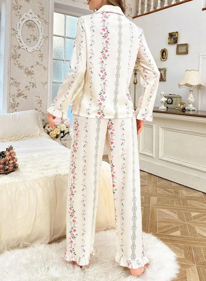 تايك تو مجموعة من قميص بطبعة أزهار وبيجاما بحافة كشكش