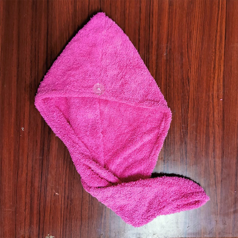 Generic Coral Fleece Dry Hair Cap Women Thickened Super Absorbent Dry Hair Towel Double Layer Headwear Quick Drying Towel Factory Wholesale Long-haired single-layer rose red