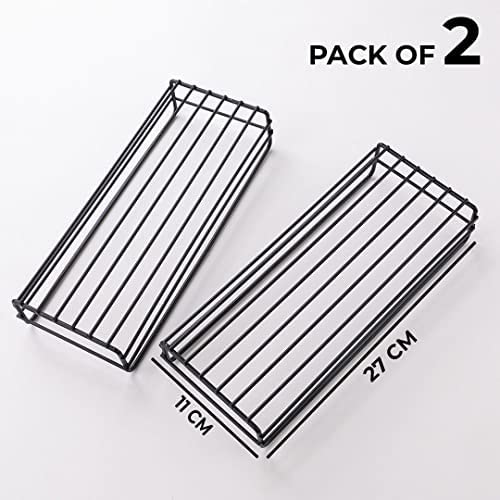 Kuber Industries Stainless Steel Bathroom & Kitchen Organizer Rack|Multipurpose Wall Shelves|Storage Racks & Shelves for Bathroom & Kitchen|HR-14|Pack of 2|Black - Image 2