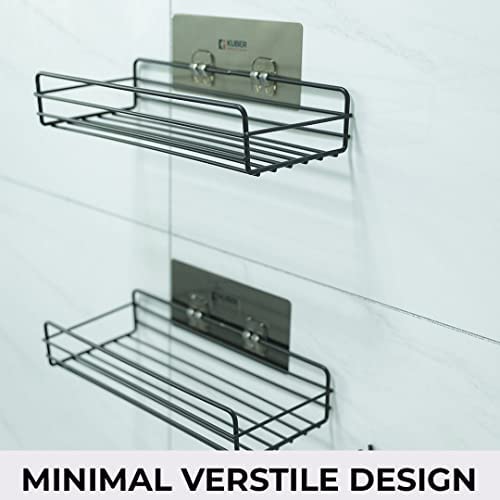 Kuber Industries Stainless Steel Bathroom & Kitchen Organizer Rack|Multipurpose Wall Shelves|Storage Racks & Shelves for Bathroom & Kitchen|HR-14|Pack of 2|Black - Image 3