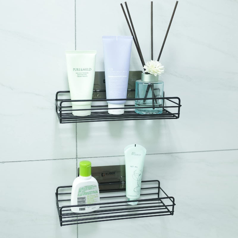Kuber Industries Stainless Steel Bathroom & Kitchen Organizer Rack|Multipurpose Wall Shelves|Storage Racks & Shelves for Bathroom & Kitchen|HR-14|Pack of 2|Black - Image 1