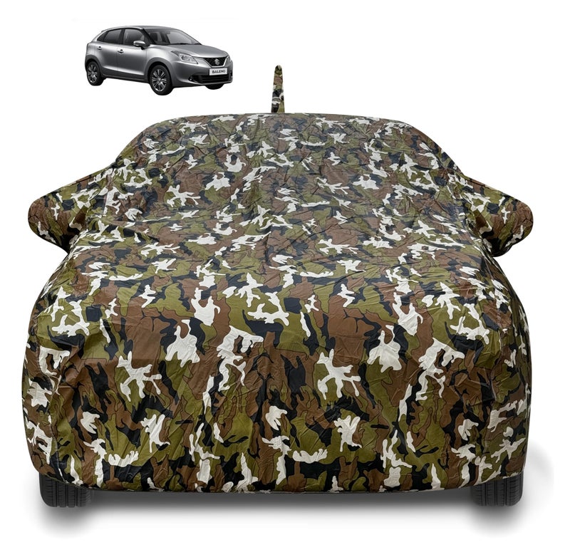 Auto Hub Waterproof Car Cover Compatible with Maruti Baleno with Antenna & Mirror Pockets, Soft Cotton Lining, Baleno Car Cover Waterproof, Army, Multicolor - Image 1