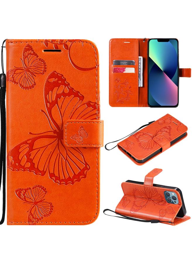 زبون جراب لهاتف iPhone 13 mini، جراب جلدي أفقي قابل للطي بنقشة فراشة ثلاثية الأبعاد مع حامل وفتحة للبطاقات ومحفظة وحبل - Image 1