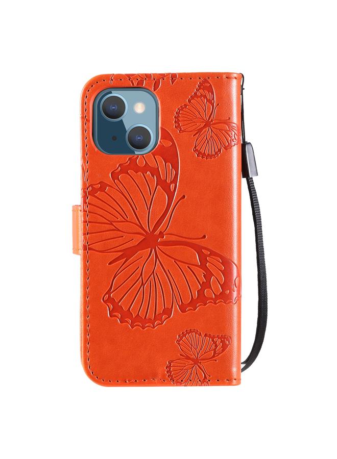 زبون جراب لهاتف iPhone 13 mini، جراب جلدي أفقي قابل للطي بنقشة فراشة ثلاثية الأبعاد مع حامل وفتحة للبطاقات ومحفظة وحبل - Image 3