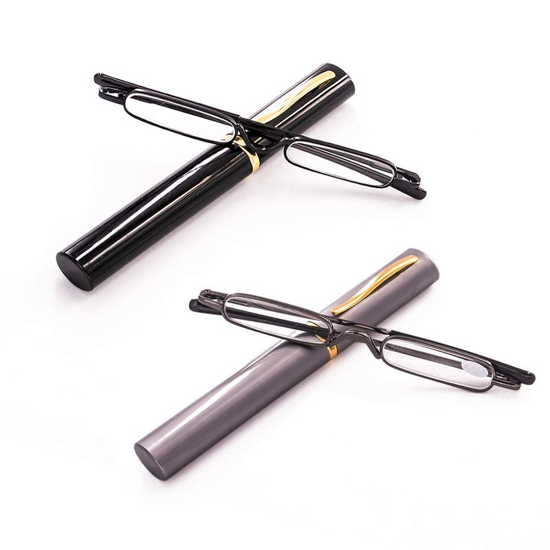 Viseng 2 Pack Slim Mini Metal Reading Glasses Compact Lightweight Portable Readers With Glasses Case For Reading Case +2.0 - Image 1