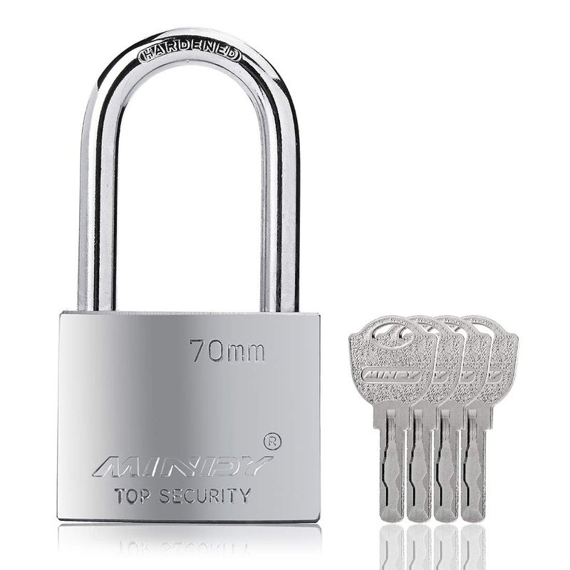70mm Long Shackle Padlocks for Outdoor Use All Weather Resistant Alloy Steel Heavy Duty Lock with 4 Keys