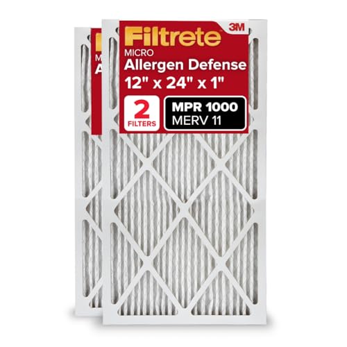 Filtrete 12x24x1 AC Furnace Air Filter, MERV 11, MPR 1000, Micro Allergen Defense, 3-Month Pleated 1-Inch Electrostatic Air Cleaning Filter, 2 Pack (Actual Size 11.719x23.72x0.85 in) - Image 1