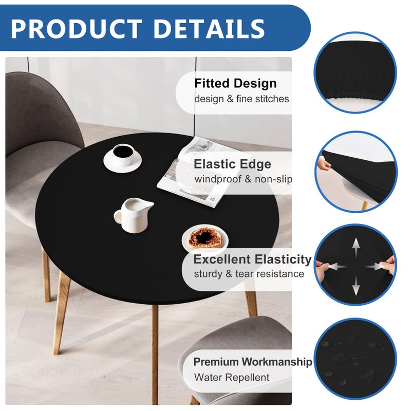 Enjoyidea Fitted Round Table Covers 48 Inch-2 Pack Black Elastic Spandex Table Cloth-Small Stretch Folding Circle Tablecloths Topper Cap for Kitchen Dining Commercial Party Picnic Event Banquet Tables - Image 1