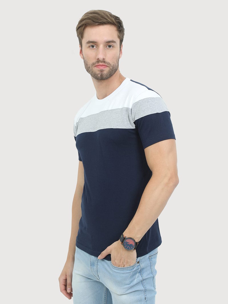 REYA Mens Cotton Half Sleeve Regular fit Round Neck Blue,White T-Shirt (L Size) - Image 4