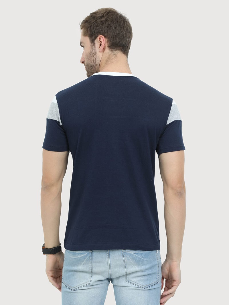 REYA Mens Cotton Half Sleeve Regular fit Round Neck Blue,White T-Shirt (L Size) - Image 2