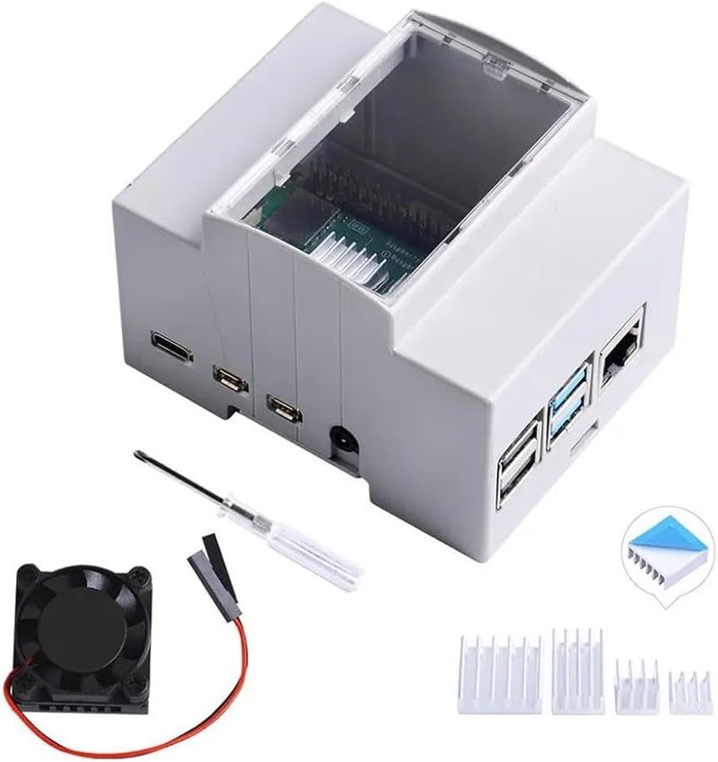 ABS Case DIN Rail Mount Enclosure For Raspberry Pi 3B With Fan Cooling Transparent Viewing Port - Image 5