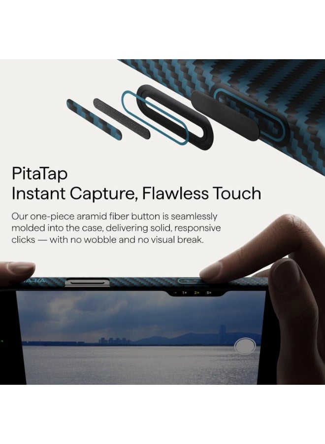 PITAKA غطاء أراميد فايبر من PITAKA لجهاز آيفون 17 برو ماكس 6.9 بوصة - نحيف للغاية وخفيف الوزن وواقٍ مغناطيسي متوافق مع الشحن بتصميم قماش متشابك 1500D - أسود أزرق - Image 4