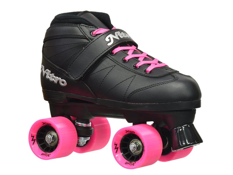 Epic Skates Super Nitro Indoor/Outdoor Quad Speed Roller Skates Black/Pink, Youth 5 - Image 1