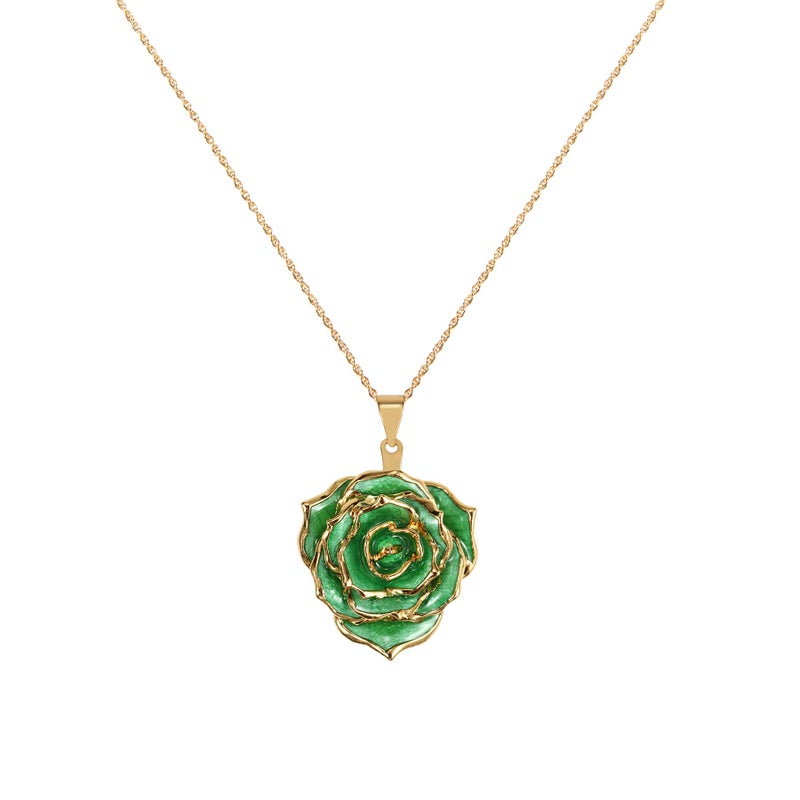 AliveRose Gold Dipped Necklace Gifts for Women, 24K Gold Dipped Real Rose Pendant Necklace Mothers Day Anniversaries Birthday Christmas Gifts for Her (Green) - Image 1