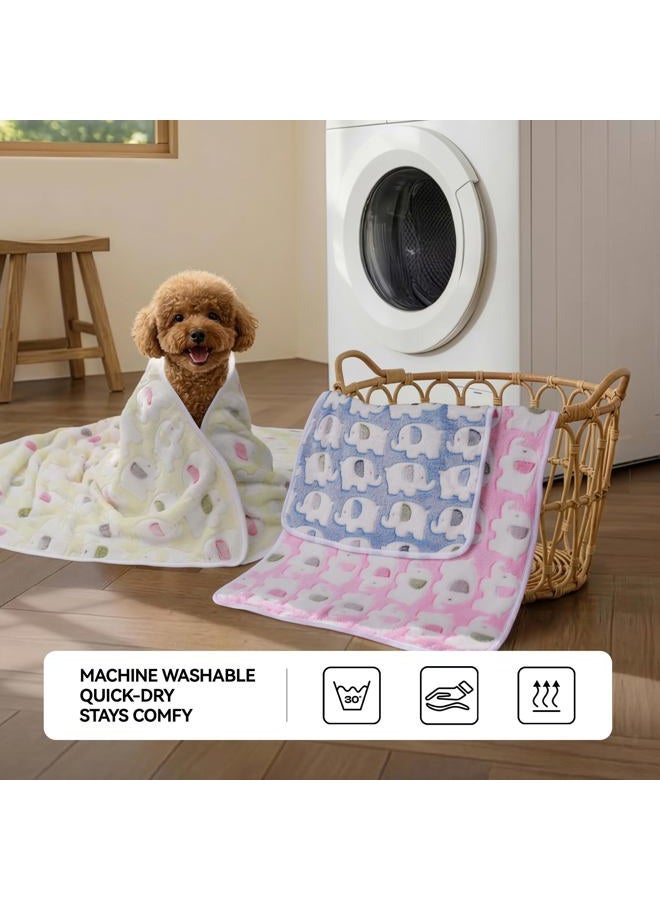 LINENLUX 1 Pack 3 Blankets Super Soft Fluffy Premium Fleece Dog Blankets for Puppy Cat Pet Blanket Flannel Throw Warm Sleep Elephant Pattern 23x16 inches - Image 4