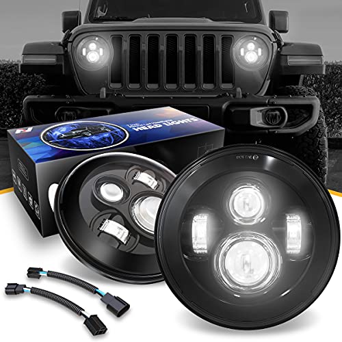 NUVISION LIGHTING NVL-HL-001 7 inches LED Projector Headlight High Low Beam Compatible with 97-17 Jeep Wrangler JK TJ LJ CJ 18 Wrangler JK with Wiring Harness (Left & Right) DOT Approved, Black - Image 1