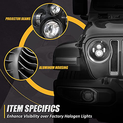 NUVISION LIGHTING NVL-HL-001 7 inches LED Projector Headlight High Low Beam Compatible with 97-17 Jeep Wrangler JK TJ LJ CJ 18 Wrangler JK with Wiring Harness (Left & Right) DOT Approved, Black - Image 2