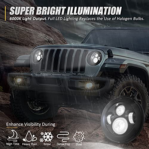 NUVISION LIGHTING NVL-HL-001 7 inches LED Projector Headlight High Low Beam Compatible with 97-17 Jeep Wrangler JK TJ LJ CJ 18 Wrangler JK with Wiring Harness (Left & Right) DOT Approved, Black - Image 3