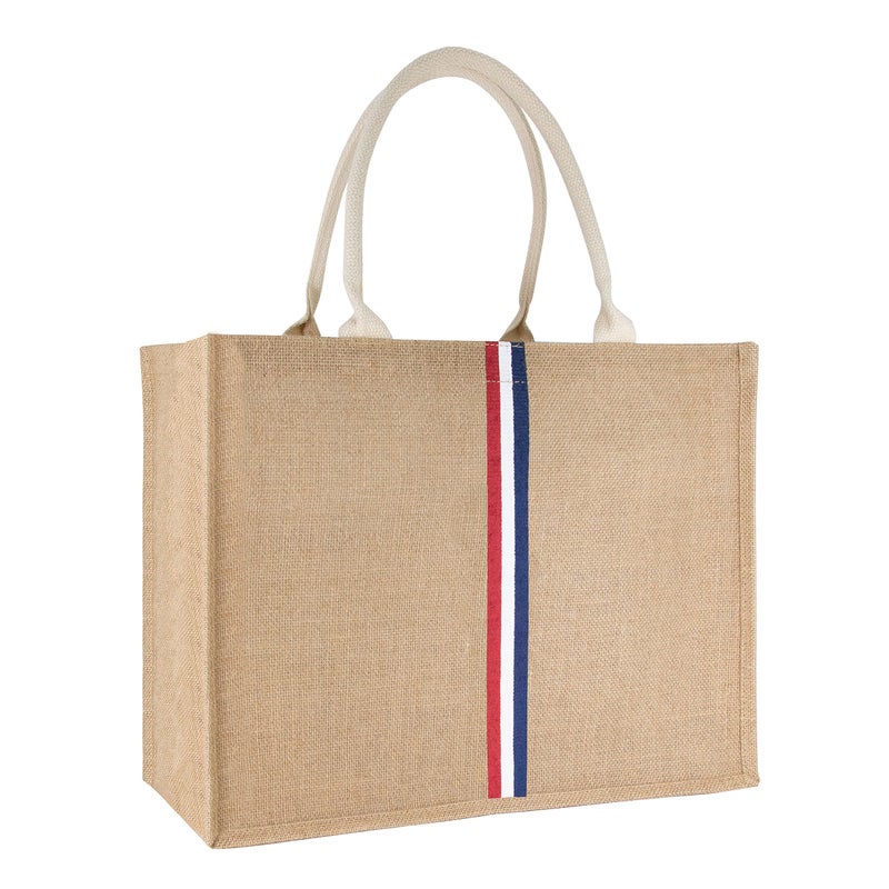 Hibala Woven Large Beach Bag Straw Beach Tote Handmade Weaving Shoulder Tassel Bag Handbag (Tricolor Stripes) - Image 1