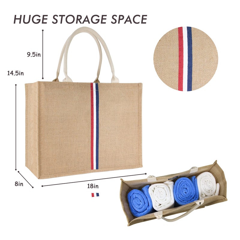 Hibala Woven Large Beach Bag Straw Beach Tote Handmade Weaving Shoulder Tassel Bag Handbag (Tricolor Stripes) - Image 3