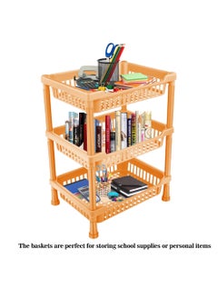 sulfar Sulfar Multipurpose Plastic Trolley with Dish Rack for Kitchen Fruit Vegetable Storage Basket Modern Organizer - 3 Layer Stackable Shelf Cart Kitchenware Food, Snacks, Bottles, Toys (Beige)  - Image 2
