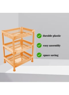 sulfar Sulfar Multipurpose Plastic Trolley with Dish Rack for Kitchen Fruit Vegetable Storage Basket Modern Organizer - 3 Layer Stackable Shelf Cart Kitchenware Food, Snacks, Bottles, Toys (Beige)  - Image 5