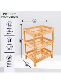 sulfar Sulfar Multipurpose Plastic Trolley with Dish Rack for Kitchen Fruit Vegetable Storage Basket Modern Organizer - 3 Layer Stackable Shelf Cart Kitchenware Food, Snacks, Bottles, Toys (Beige)  - Image 4
