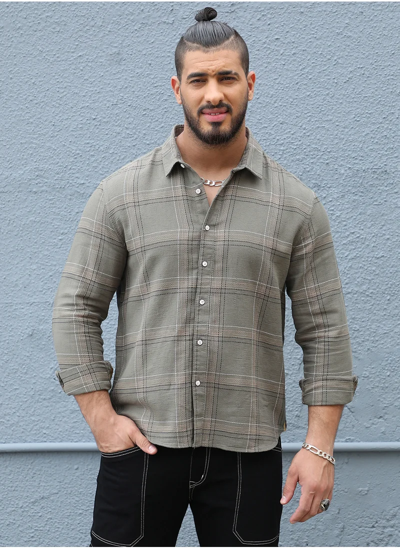 Instafab Plus Instafab Plus Men's Olive Green Maxi Tartan Plaid Shirt For Casual Wear | Spread Collar | Long Sleeve | Button Closure | Cotton Shirt Crafted With Comfort Fit For Everyday Wear