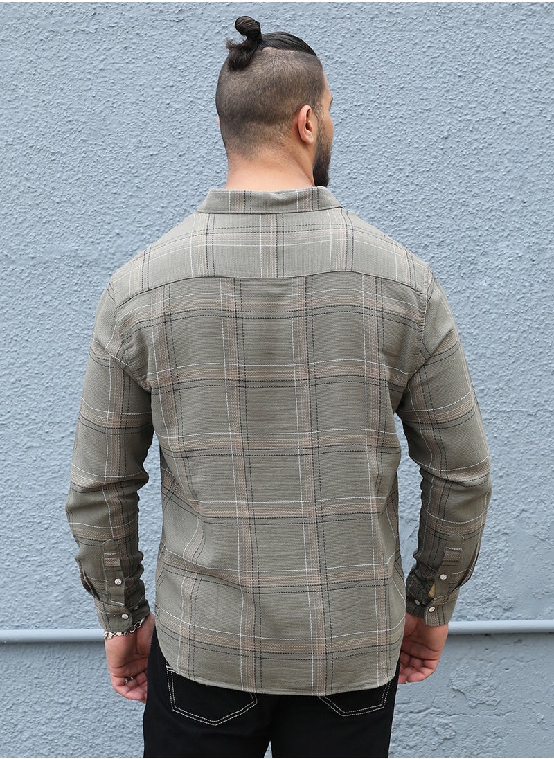 Instafab Plus Instafab Plus Men's Olive Green Maxi Tartan Plaid Shirt For Casual Wear | Spread Collar | Long Sleeve | Button Closure | Cotton Shirt Crafted With Comfort Fit For Everyday Wear  - Image 5