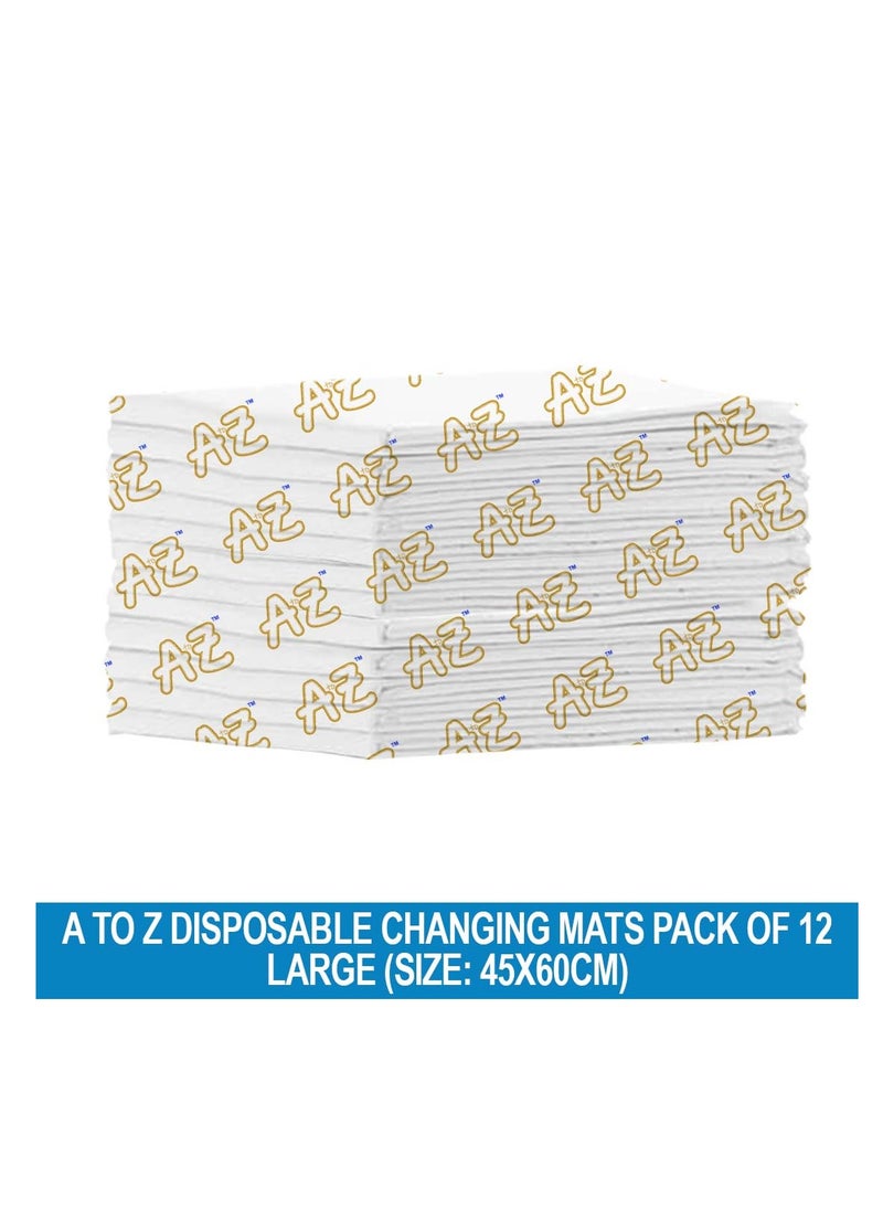 A TO Z A to Z - Disposable Changing Mat size (45cm x 60cm) Large- Premium Quality for Baby Soft Ultra Absorbent Waterproof - Pack of 12 - White  - Image 2