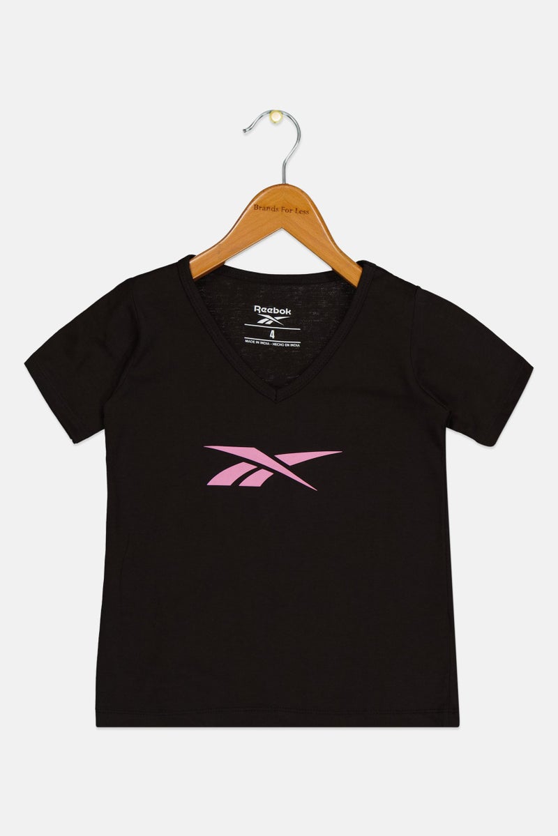 Reebok Toddlers Girl V Neck Short Sleeve Outdoor T-Shirt, Black - Image 1