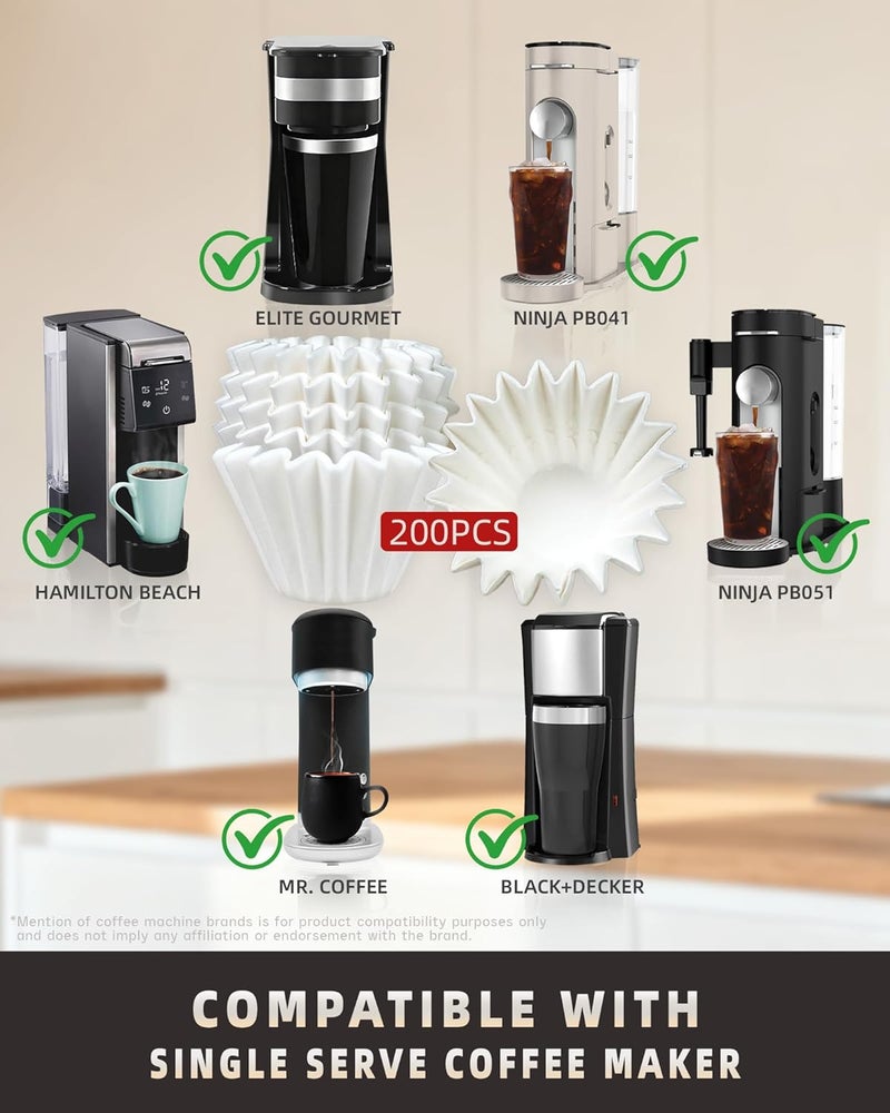 Brew Choice 200 Pcs Disposable Coffee Filters for Ninja Pod & Grounds Single Serve Coffee Maker, Basket Coffee Paper Filters Compatible with Ninja PB051 PB041 Coffee Maker, 1-2 Cup - Image 2