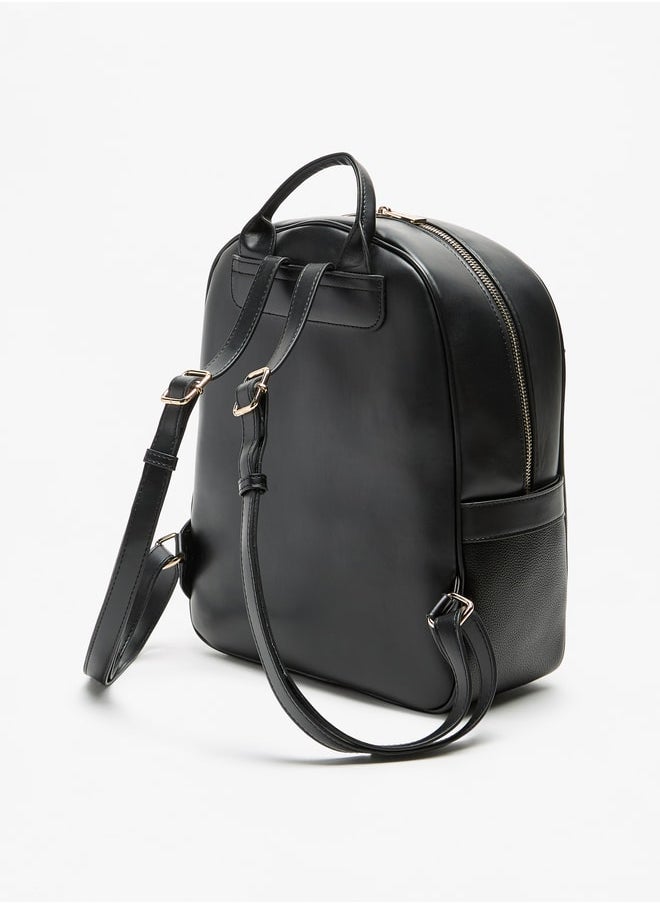 Flora Bella By Shoexpress Women Monogram Print Backpack with Adjustable Straps and Zip Closure  - Image 3