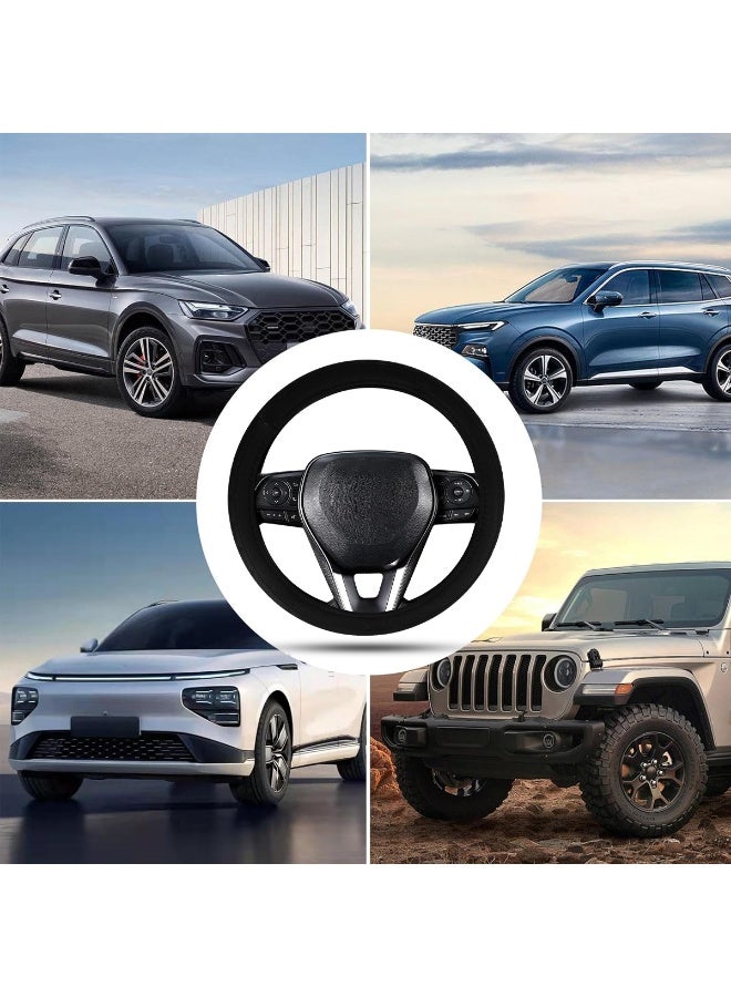 موب غطاء عجلة قيادة سيارة عالمي 38 سم - مقبض جلدي فاخر مضاد للانزلاق، حشوة ناعمة، خياطة متينة، مناسب لجميع المواسم، يناسب معظم السيارات وسيارات الدفع الرباعي والشاحنات - Image 5