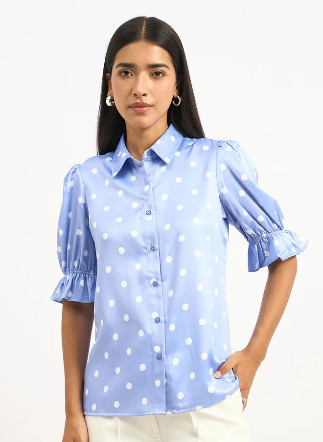 سولت اتاير SALT ATTIRE Smart Polka Dot Puff Sleeves Formal Shirt