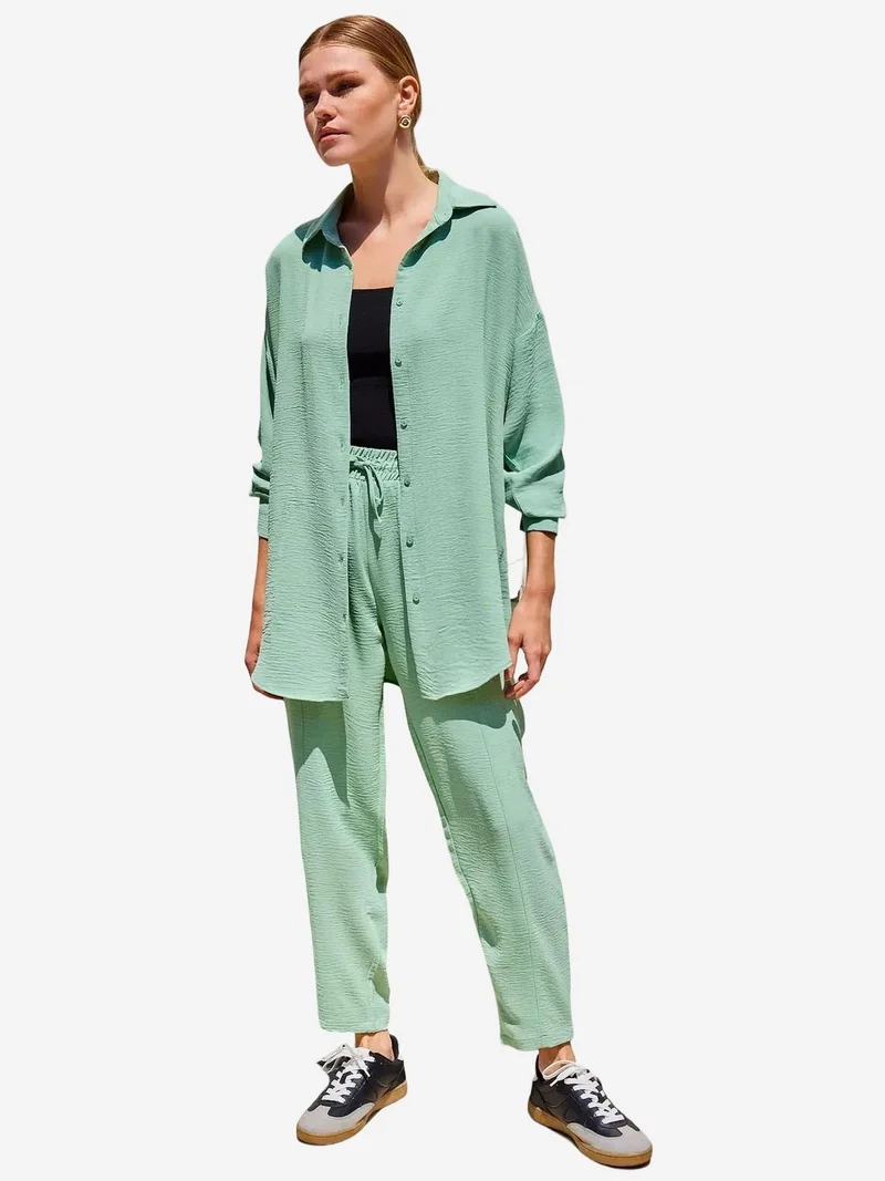 BIG DART BDART Oversized Textured Seersucker Two-Piece Set with Shirt Collar