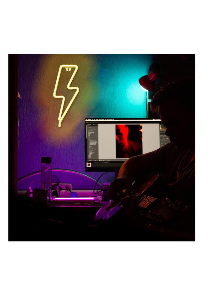 ELTRAZONE Neon Signs Lightning Bolt Neon Light Sign for Wall Decor, Battery or USB Powered Led Lightning Light Neon Sign for Bedroom, Kids Room, Birthday, Party, Wedding - Image 2