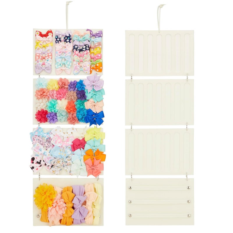 HUHYNN Bow Organizer for Baby Girls Hanging Hair Bow Holder Organizer Hair Accessories Storage for Hair Clips Hair Bows Headbands Hair Claws and More4Panel Beige - Image 1