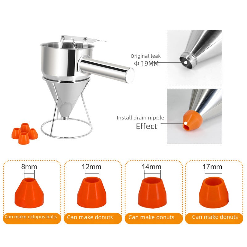 Stainless Steel Tapered Octopus Meatball Making Funnel Household Manual Chocolate Sauce Baking Tool Set with Seat(Large 19mm) - Image 2