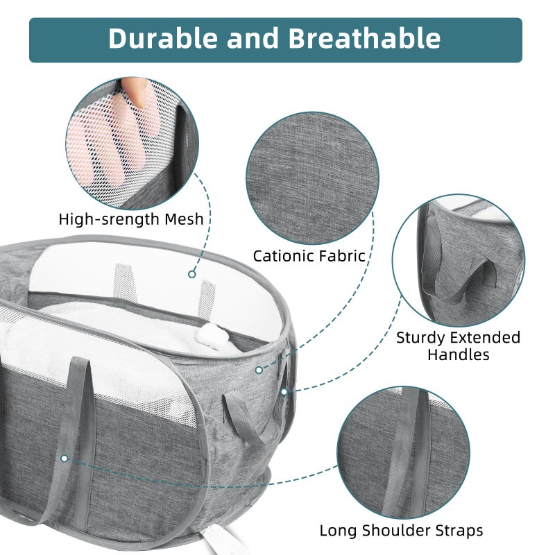 BATTOO Collapsible Laundry Baskets, Tear Proof Pop Up Laundry Hamper with Dual Handles, Durable Foldable Laundry Basket, Easy to Carry Laundry Hamper for Home, Laundry Room, Bedroom, Dorm, Travel Grey - Image 4