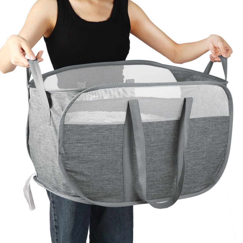 BATTOO Collapsible Laundry Baskets, Tear Proof Pop Up Laundry Hamper with Dual Handles, Durable Foldable Laundry Basket, Easy to Carry Laundry Hamper for Home, Laundry Room, Bedroom, Dorm, Travel Grey - Image 1