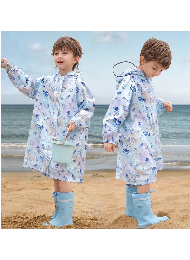 Excefore Kids Waterproof Rain Coat, EVA Portable Rain Poncho, for Girls Boys Toddler Rainwear Rain Jacket Cape, Reusable Children Raincoat, for Outdoor Climbing Cycling Hiking Camping, L Size  - Image 2