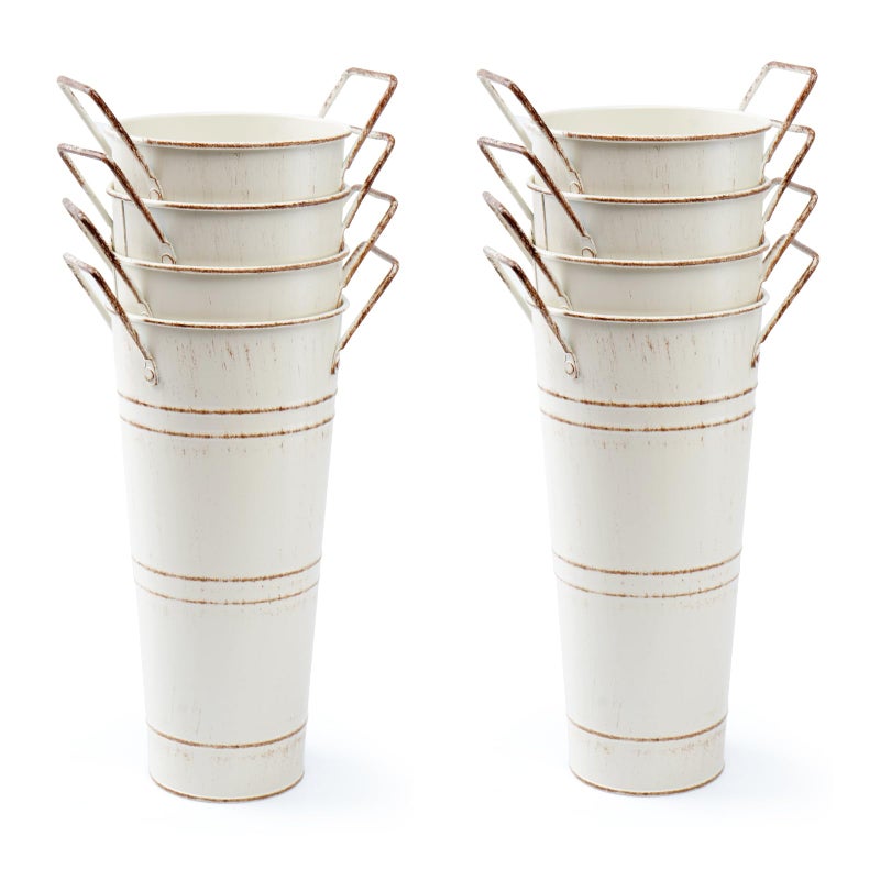 Notakia Galvanized Metal Vases Farmhouse French Flower Bucket Vases for Cut Flowers for Home Decor and Wedding Table Centerpiece Decorations Beige Set of 8
