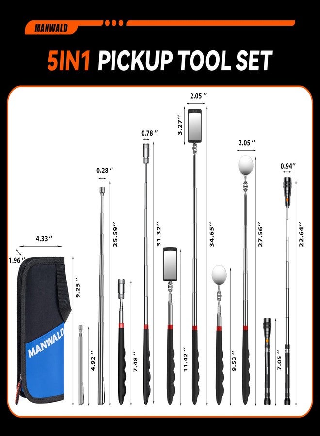 MANWALD Magnetic Pickup Tool Set With Bag 5PCS, Telescoping Magnetic Pickup Tool Set with 1 & 15 lb Pick Up Sticks, Blue & Black - Image 2