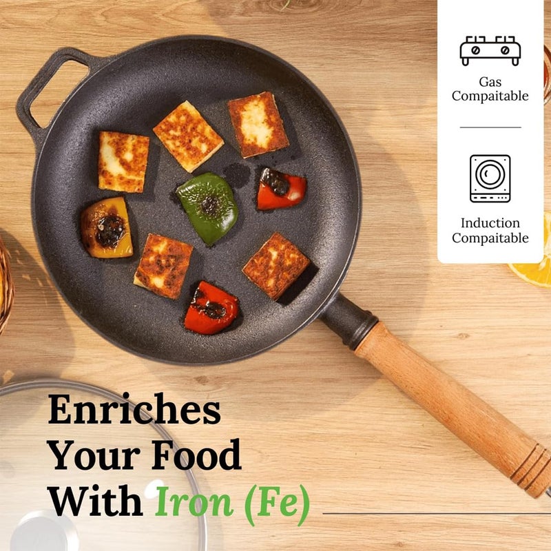 Home Essentials 22cm Pre-Seasoned Cast Iron Skillet | Multi-Purpose Frying Pan for Stove, Oven, Grill & Campfire | Durable, Heavy-Duty Cookware for Indoor & Outdoor Cooking - Image 4