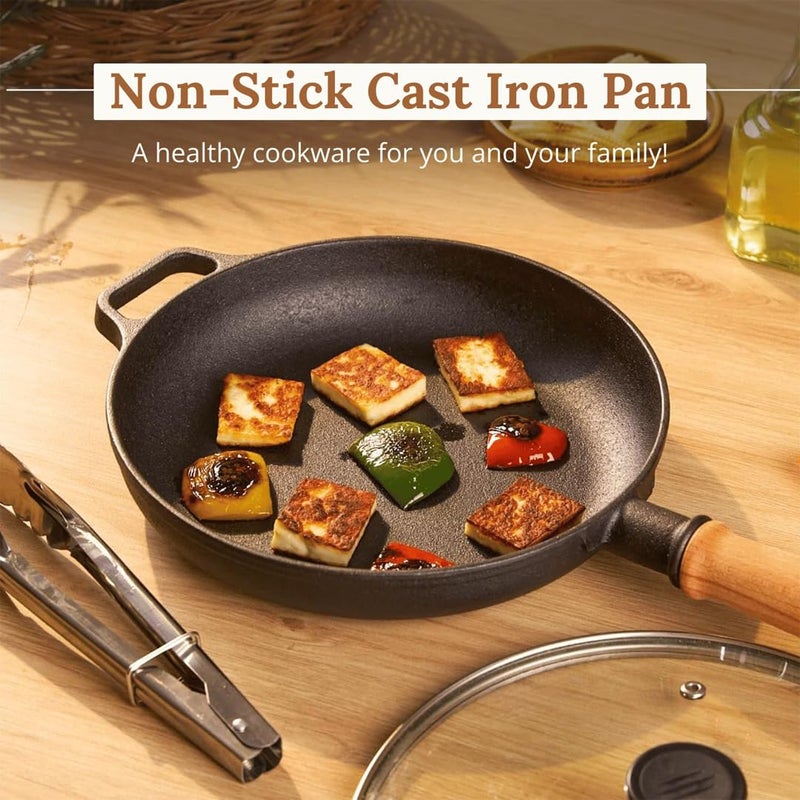 Home Essentials 22cm Pre-Seasoned Cast Iron Skillet | Multi-Purpose Frying Pan for Stove, Oven, Grill & Campfire | Durable, Heavy-Duty Cookware for Indoor & Outdoor Cooking - Image 3