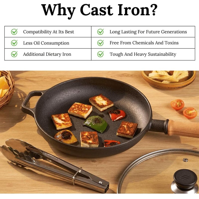 Home Essentials 22cm Pre-Seasoned Cast Iron Skillet | Multi-Purpose Frying Pan for Stove, Oven, Grill & Campfire | Durable, Heavy-Duty Cookware for Indoor & Outdoor Cooking - Image 5