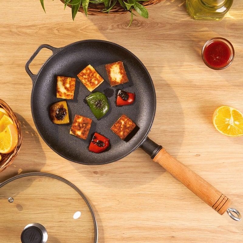 Home Essentials 22cm Pre-Seasoned Cast Iron Skillet | Multi-Purpose Frying Pan for Stove, Oven, Grill & Campfire | Durable, Heavy-Duty Cookware for Indoor & Outdoor Cooking - Image 1